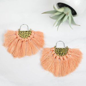 Statement Coral Fringe Drop Earrings - Goldtone